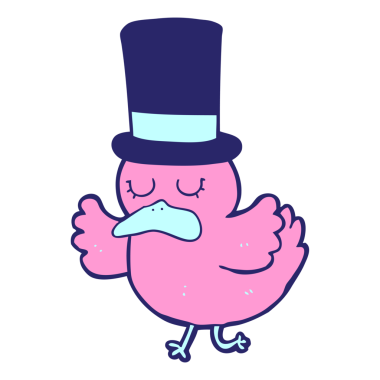 parlak neon renkli silindir şapka takan ördek.