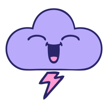 Parlak neon renkli bir fırtına bulutunun sevimli karikatürü