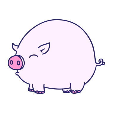 Parlak neon renkli el çizimi çizgi film domuzu.