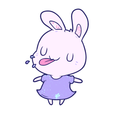 Parlak neon renkli ahududu üfleyen sevimli çizgi film tavşanı.