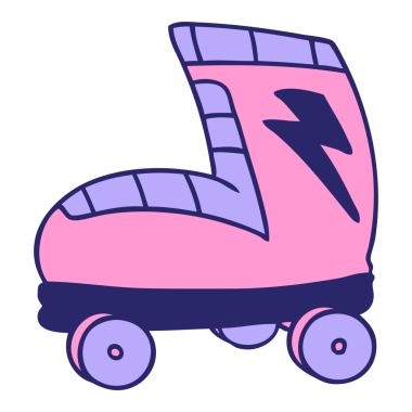 El çizimi çizgi film çizimi, parlak neon renkli paten botu.