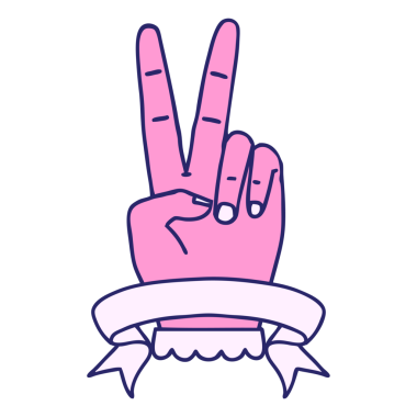 Retro Dövme Tarzı Barışı Parlak neon renkli iki parmak el hareketi