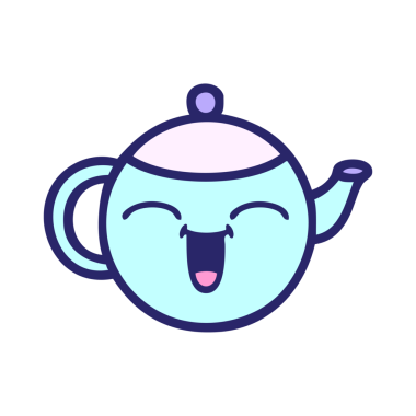 Parlak neon renkli mutlu çaydanlık karikatürü.