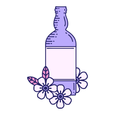 Rom şişesi ve parlak neon renkli çiçeklerin ikonik dövme görüntüsü