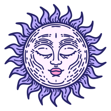 Parlak neon renkli bir güneşin ikonik dövme görüntüsü