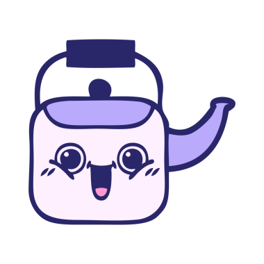 Parlak neon renkli bir çaydanlık karikatürü.