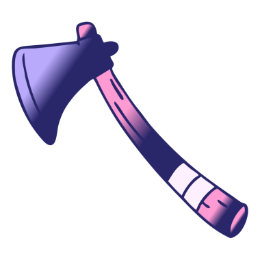 Parlak neon rengi bir bahçe baltasının el çizimi çizgi filmi karalaması