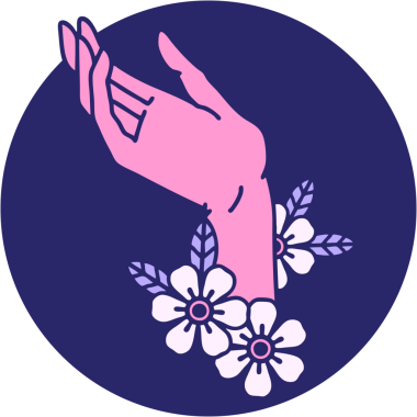 Parlak neon renkli bir elin ikonik dövme şekli