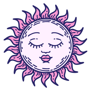 Parlak neon renkli bir güneşin ikonik dövme görüntüsü