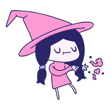 Parlak neon renkli şirin kawaii cadısının serbest çizim karikatürü