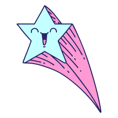 Parlak neon renginde geleneksel bir dövme kayan yıldızın çizimi