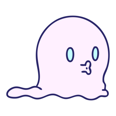 Parlak neon rengi içinde süzülen ürkütücü bir hayaletin karikatürü.