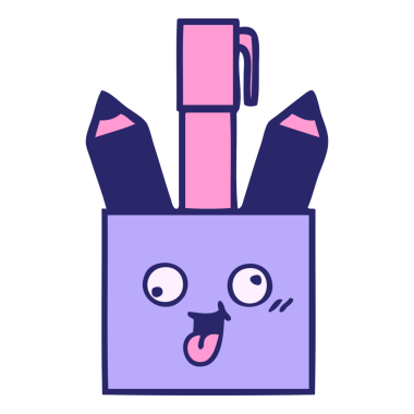 Parlak neon renkli kalem kapının sevimli karikatürü