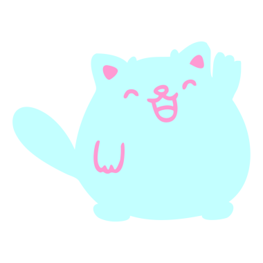 Sevimli çizgi film kedisi parlak neon renkli el sallıyor.