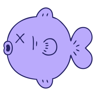 Parlak neon renkli el çizimi tuhaf karikatür balığı.