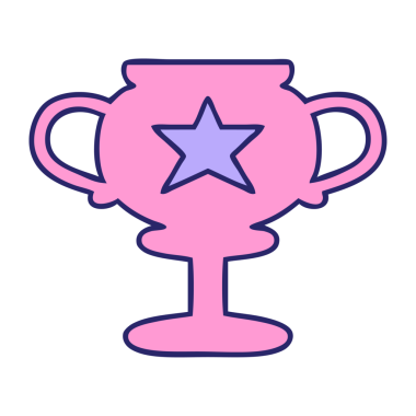 Parlak neon renkli altın bir kupa karikatürü.