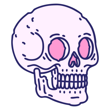 Parlak neon renkli bir kafatasının ikonik dövme şekli