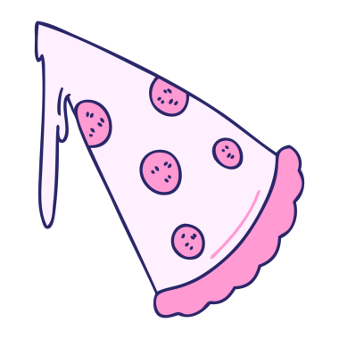 El çizimi, parlak neon renkli, tuhaf bir pizza dilimi.