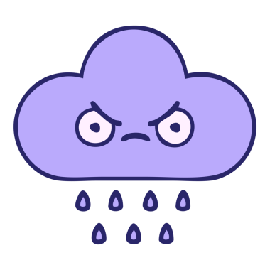 Parlak neon renkli fırtına yağmuru bulutu karikatürü