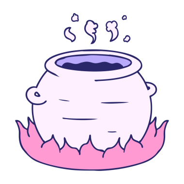 Parlak neon renkli bir tencere güveç karalaması.