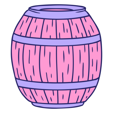 Parlak neon renkli ahşap bir fıçının el çizimi karalamaları.