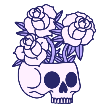 Parlak neon renkli kafatası ve güllerin ikonik dövme şekli