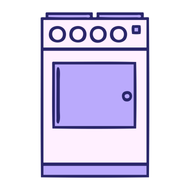 Parlak neon renkli fırın ve fırın karikatürü.