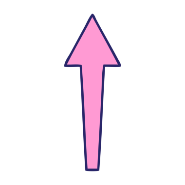 Parlak neon renginde el çizimi tuhaf çizgi film oku