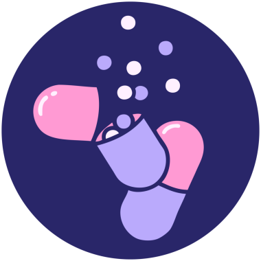 Parlak neon renkli patlamış tıbbi kapsül hapı ikonu