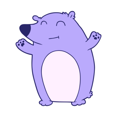 Mutlu kutup ayısı çizgi filmi, parlak neon renkli.