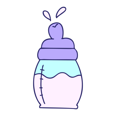 El çizimi çizgi film bebek sütü şişesi parlak neon renkli