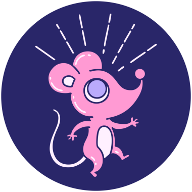 Parlak neon renkli bir dövme tarzı fare karakterinin simgesi