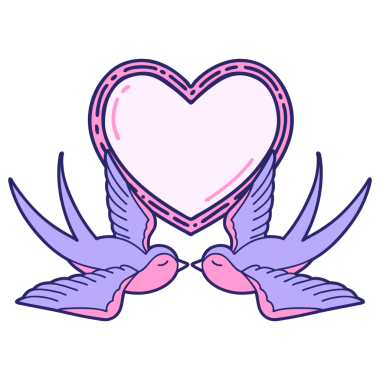 Geleneksel kırlangıç tarzında dövme ve parlak neon renginde kalp.