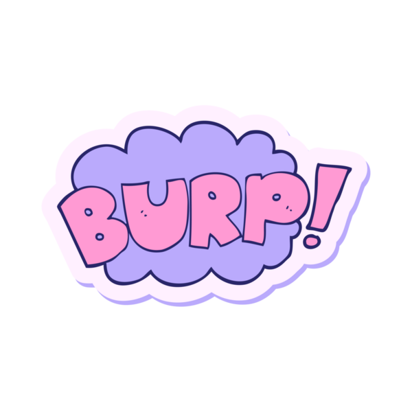 Parlak neon renkli bir çizgi film geğirme metninin çıkartması