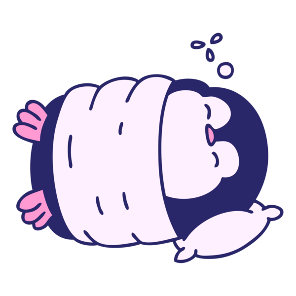 parlak neon renginde uyuyan sevimli bir penguen karikatürü