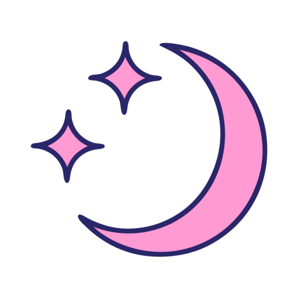 Geleneksel ay şeklinde dövme ve parlak neon renkli yıldızlar.