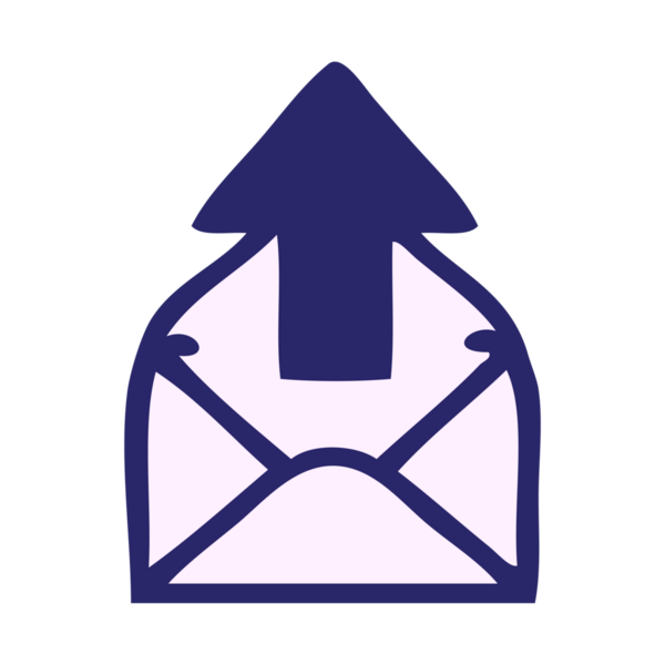 Parlak neon rengi bir e-posta işaretinin şirin çizgi filmi