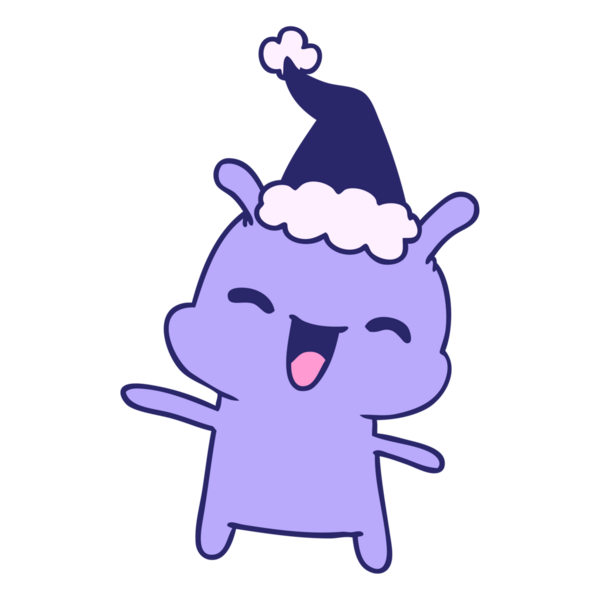 Kawaii uzaylısının parlak neon renkli el çizimi Noel karikatürü.