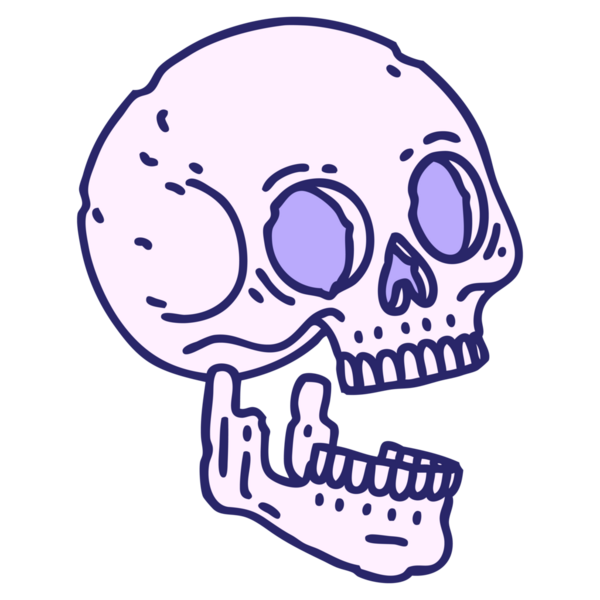 Parlak neon renginde geleneksel bir kafatası dövmesi