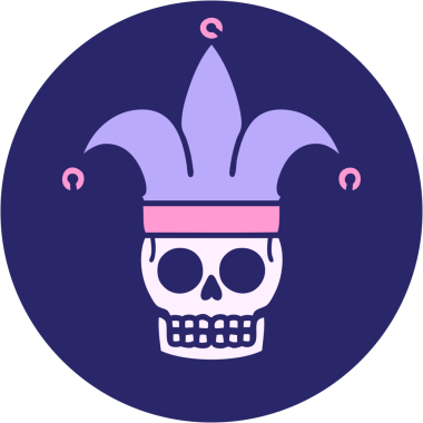 Parlak neon renkli bir kafatası soytarısı simgesi