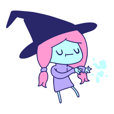 Parlak neon renkli şirin kawaii cadısının serbest çizim karikatürü