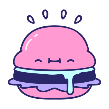 Lezzetli bir burgerin parlak neon renkli çizgi filmi.