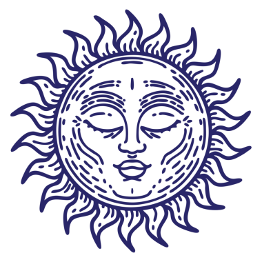 Siyah çizgili dövme. Parlak neon renkli bir güneş.