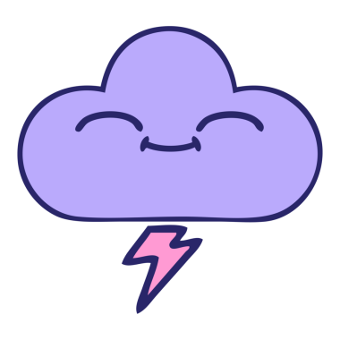 Parlak neon renkli bir fırtına bulutunun sevimli karikatürü