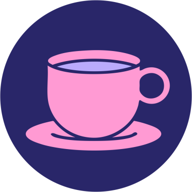 Parlak neon renkli bir fincan kahvenin ikonik dövme görüntüsü