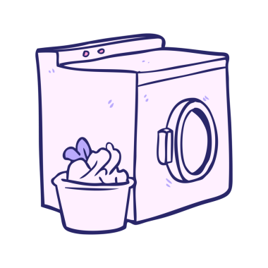 çizgi film çamaşır makinesi ve parlak neon renkli çamaşırlar.