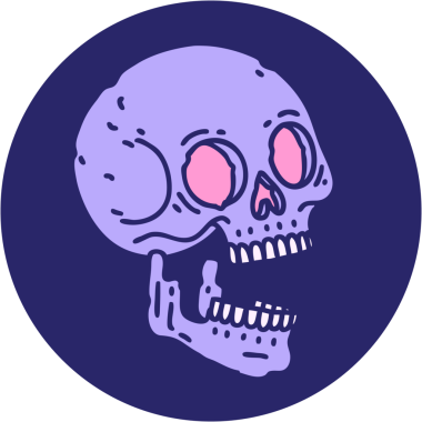 Parlak neon renkli bir kafatasının ikonik dövme şekli