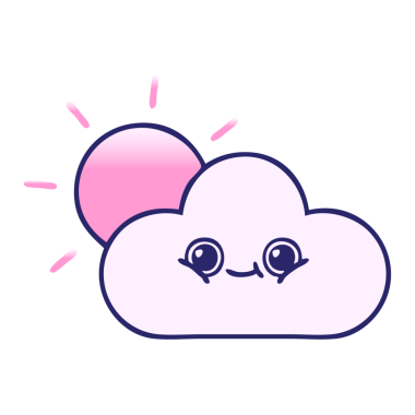 Güneş ve bulutun parlak neon renkli gölgeli karikatürü