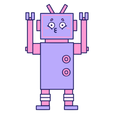 Parlak neon renkli şirin bir robot karikatürü