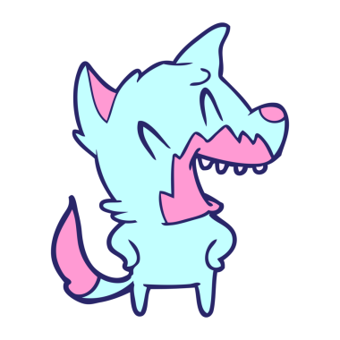 Parlak neon renkli gülen tilki çizgi filmi